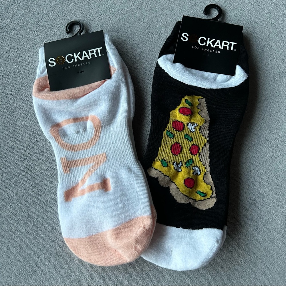 Set of 2 Pairs ~ Sockart ~ No Mondays & My Heart Pizza ~ Women’s Shoe 5-11 ~ New